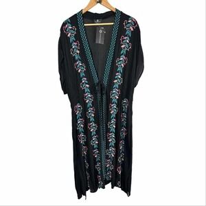 Curations Embroidered Gauze Kaftan Swim Coverup Black Size P1X